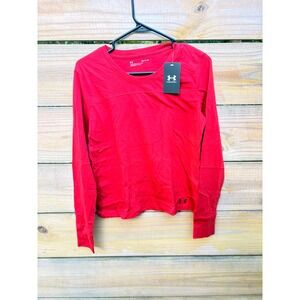 Under Armour Womens Red Long Sleeve Loose Fit Crew Neck Activewear Shirt Small